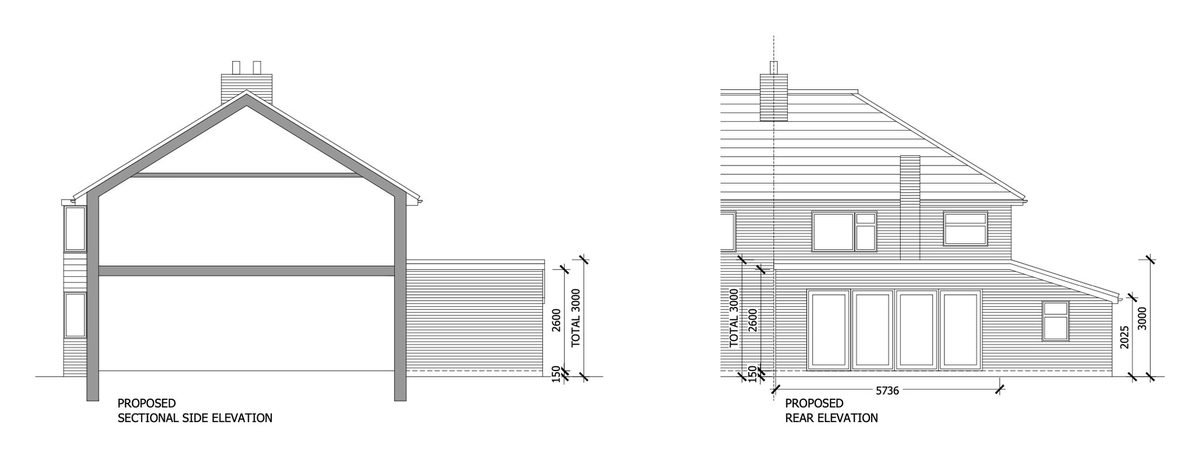 Leicester rear extension proposed rear elevation and section